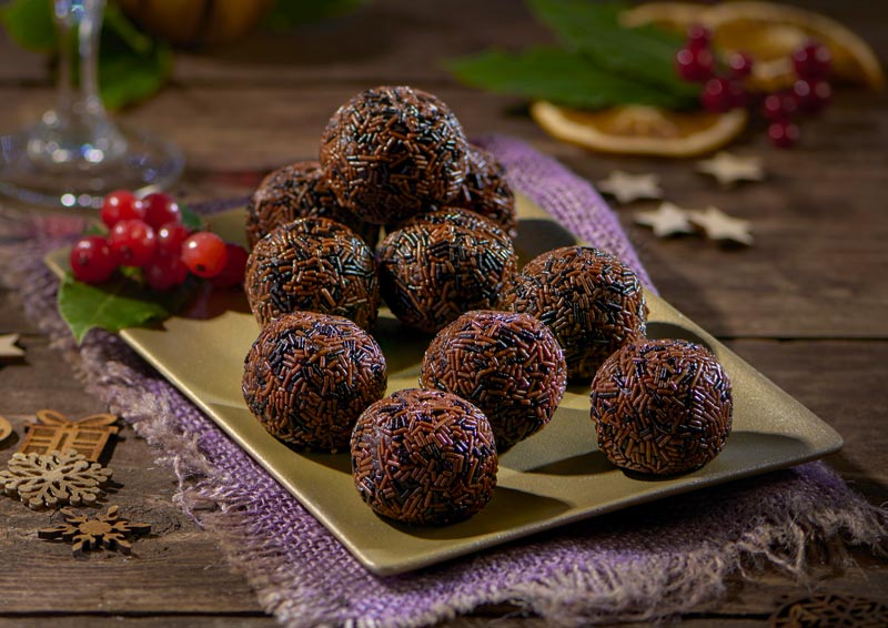 chocolate and orange cake truffles on a plate